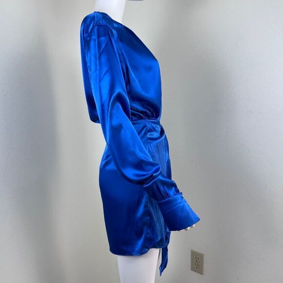 Hello Molly Swift And Clean Women Size 6 Blue Satin Mini NEW Dress Long Sleeve - Picture 10 of 16